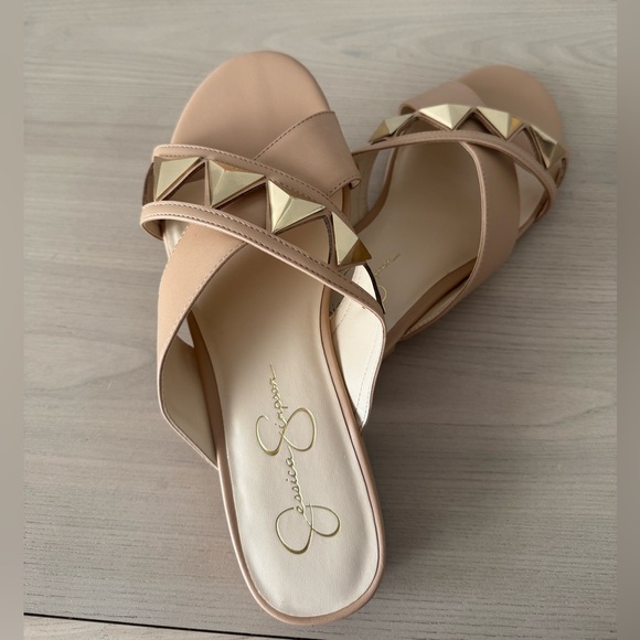Jessica Simpson Shoes - Jessica Simpson Maddie Beige with Gold Studs Slide Sandals / Size 9 / NWOB